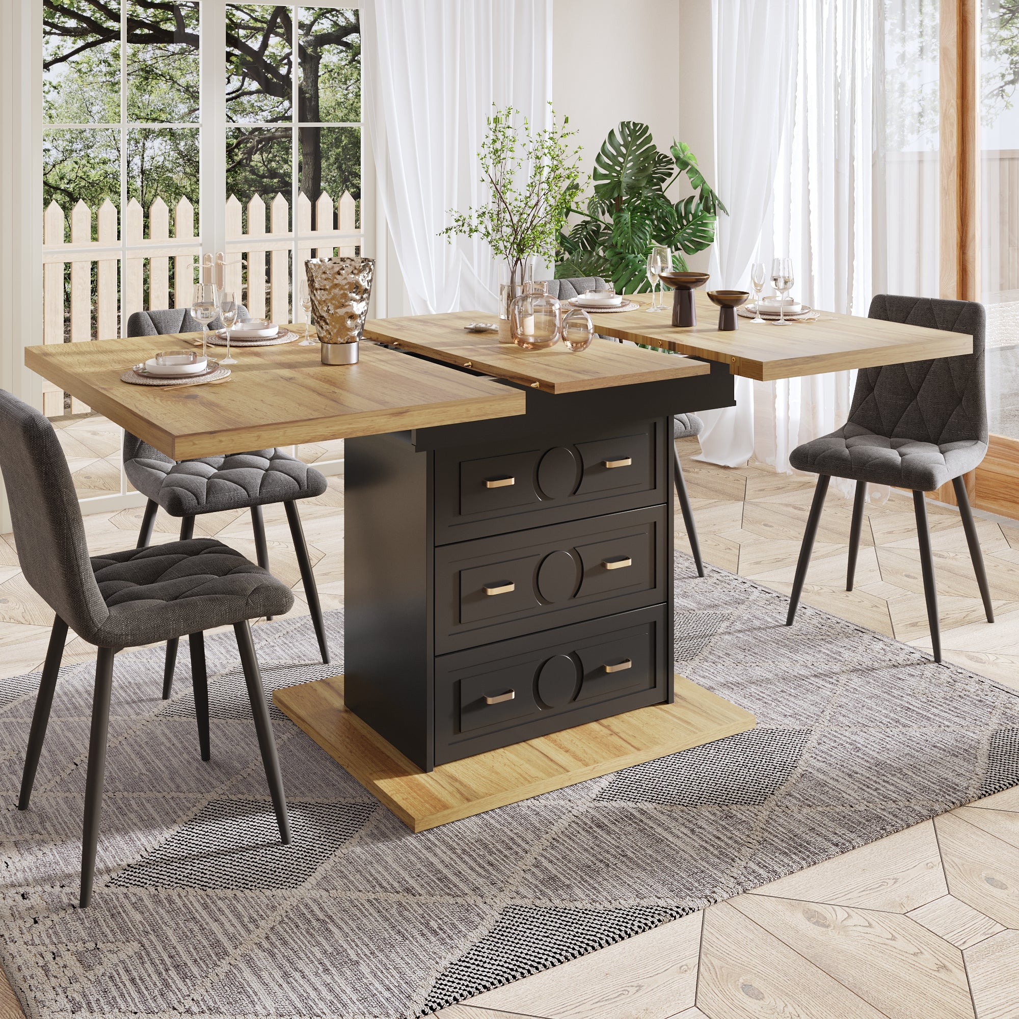 Extendable dining table - wooden table 110-140 x 80 x 75 cm - For kitchen, dining room, terrace - 6 person table with extendable top & wood grain