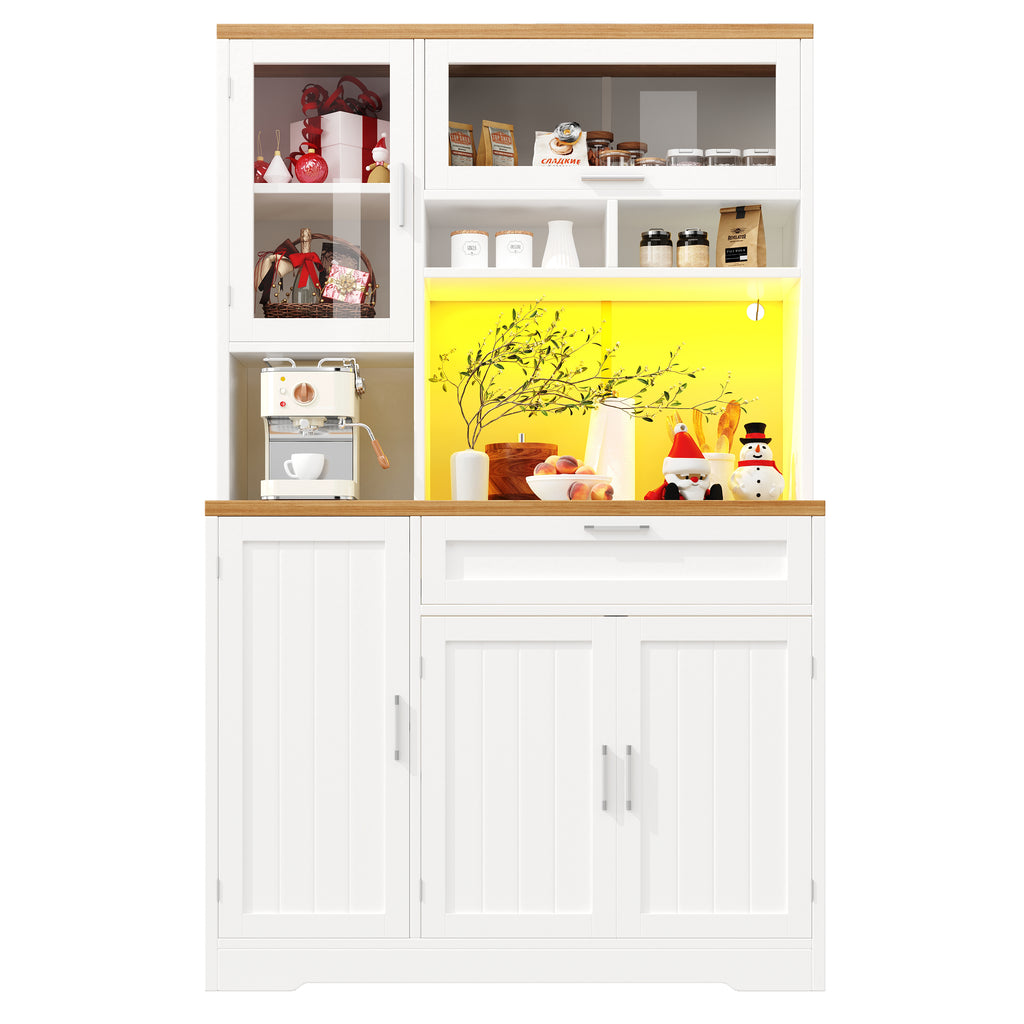 Tall Display Cabinet with LED Lighting - 104x40x180 cm Kitchen & Living Room Storage, White/Black