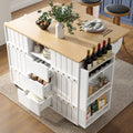 Kitchen cabinet, serving trolley with wood grain finish, kitchen trolley with castors and worktop, with spice rack and towel rail, kitchen island with sliding doors and drawers, white