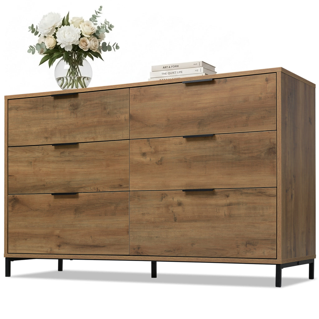  Sideboard Cabinet for Living Room, Chest of Drawers with 6 Drawers, Dark Oak, 120W x 40D x 76H cm