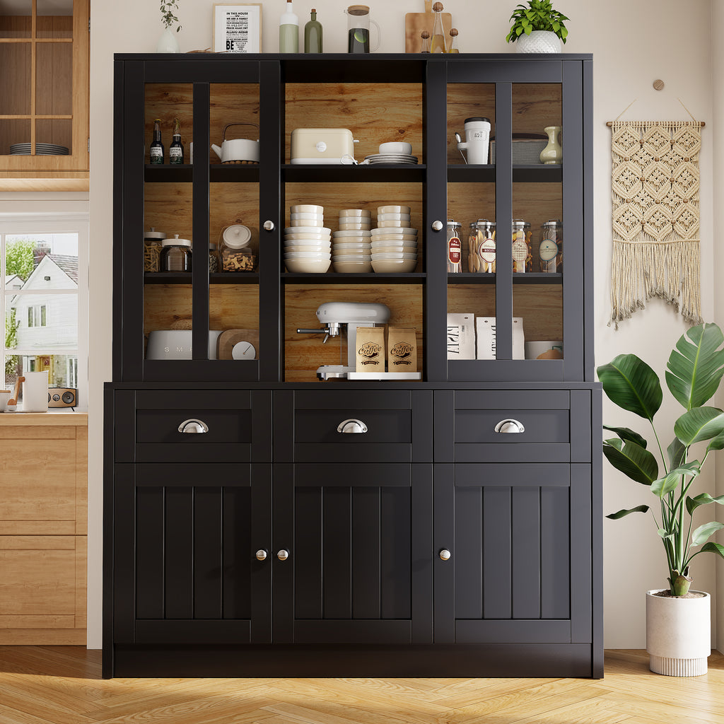 Tall Cabinets for Living Room (140×38.5×175cm), Display Cabinet, Kitchen Cabinet, Dining Room Cabinet with Drawers, Modern Minimalist Tall Cabinet, Freestanding Display Cabinet, Black