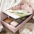 Upholstered Daybed with Hydraulic Storage, 3FT Single Sofa Bed 90 x 190 cm, Crown-shaped Bed Guest Beds for Adults & Children, Velvet, Pink (No Mattress)