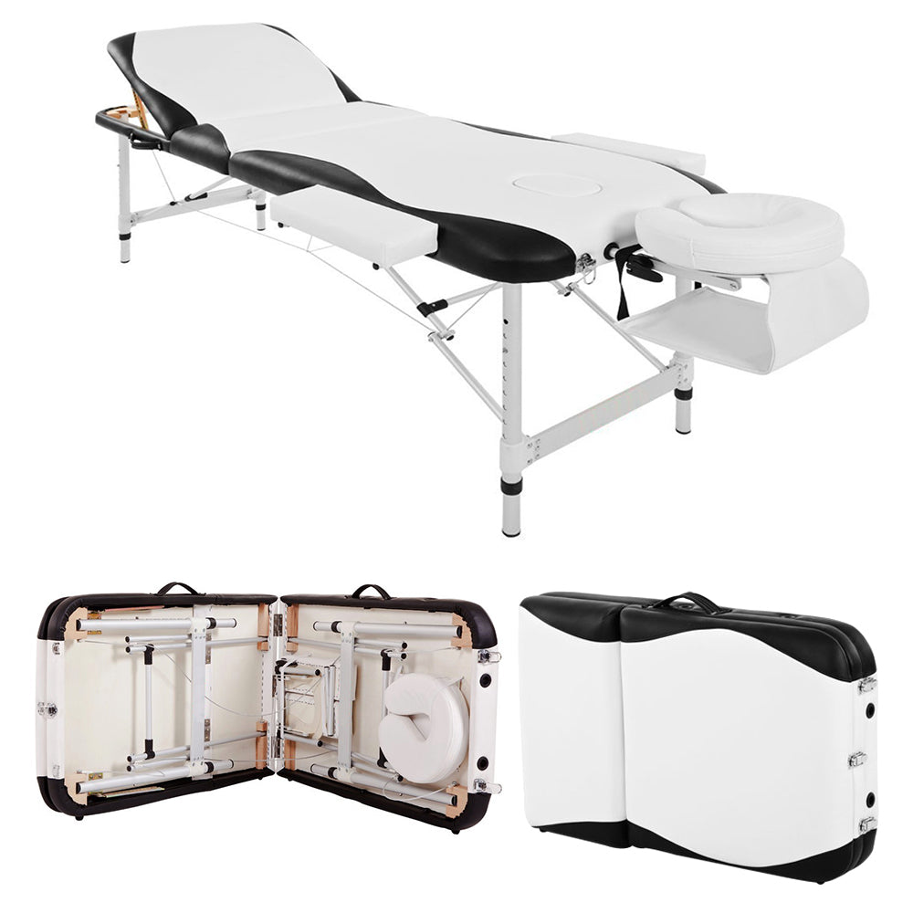 Massage Table Couch Bed Aluminium Tattoo Spa Reiki Portable Folded 3 Section with Premium PU Leather and 5 cm High Density Multi-Layer Foam Headrest Arm support and Carrying Bag