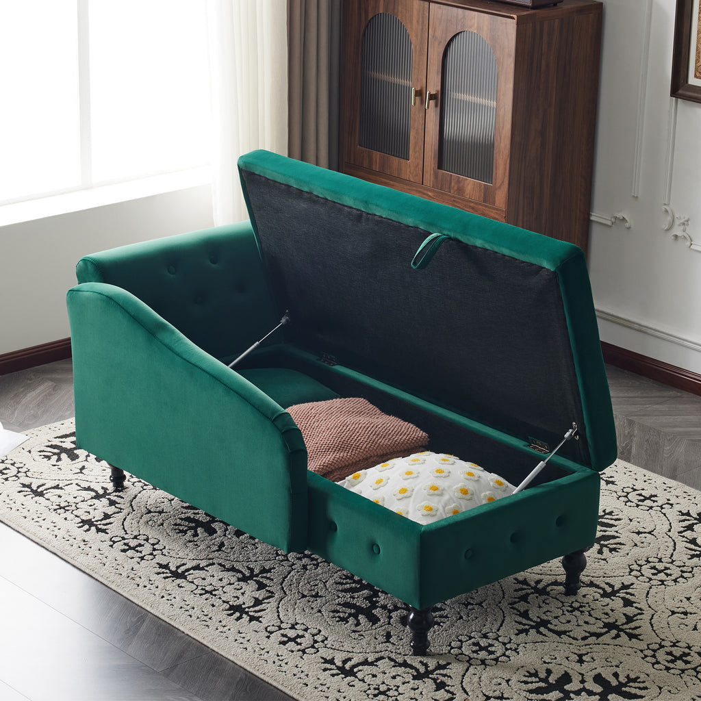 Velvet Chaise Lounge Sofa with Storage, Upholstered Chaise lounge Couch with Pillow for Living Room, Modern Nailhead-Trim & Button-tufted Lounge Chair, Bedroom and Office, Right Armrest