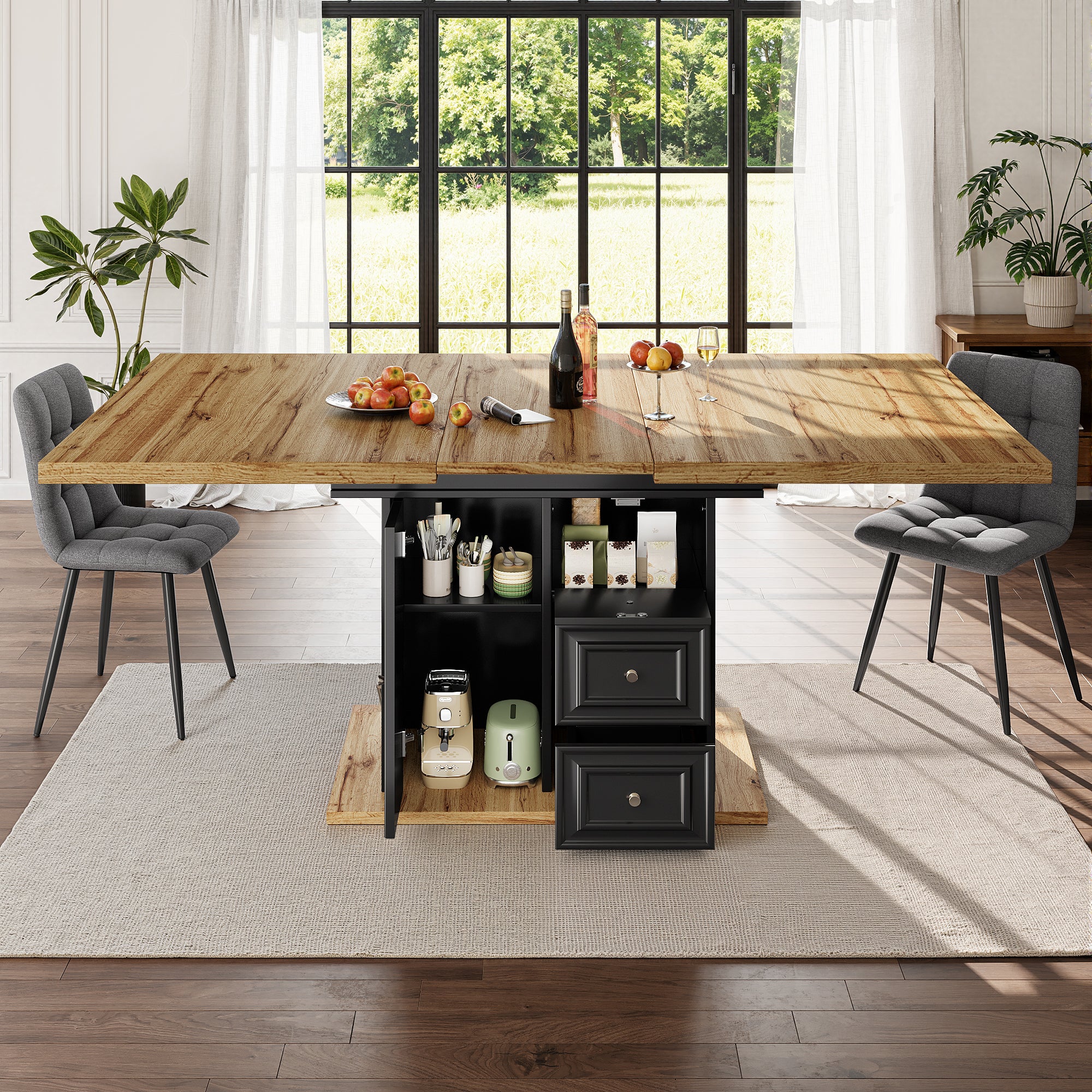 Extendable dining table 110(140) x 80 x 75 cm, wooden table for kitchen & dining room - 6 people dining table - dimensions suitable for terrace and garden