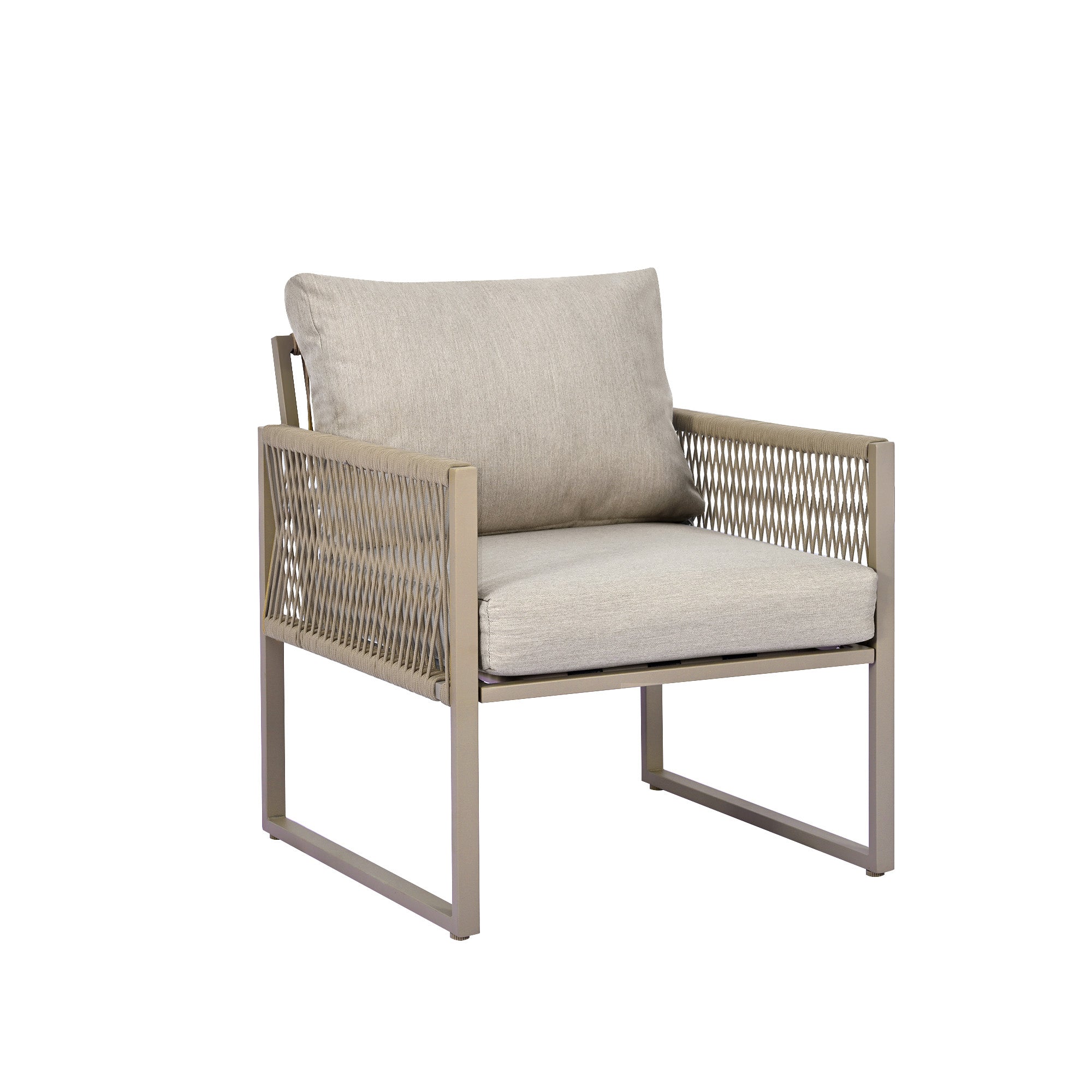 Outdoor Patio&Backyard Furniture Garden Lounge Set for 4 people, Thick Quality Space Saving Sofa with Glass Coffee Table, Khaki