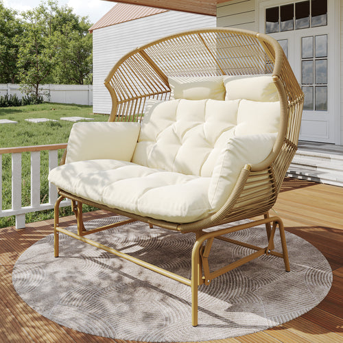 Garden Rocking Chair for Two, Patio Hanging Chair, Outdoor Swing Egg Chair, Rocking Chair, Garden Swing, Porch Swing for the Garden, Balcony, or Terrace, Beige