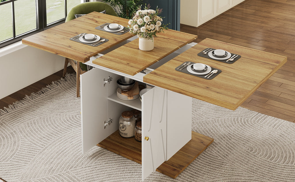 Extendable Dining Table with Relief Pattern - For Kitchen & Living Room, Wood Veneer Finish, Size 110x70x76.5cm (Extends to 140cm)