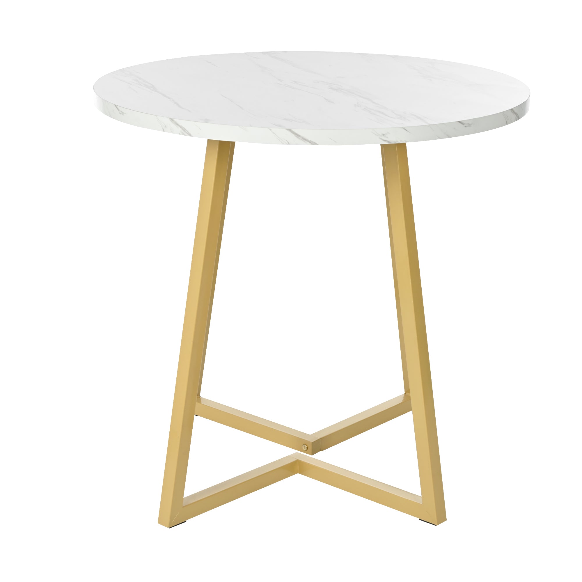 Modern metal frame marble pattern round coffee table (80*80*75cm) with gold stand, suitable for small dining table in living room and bedroom