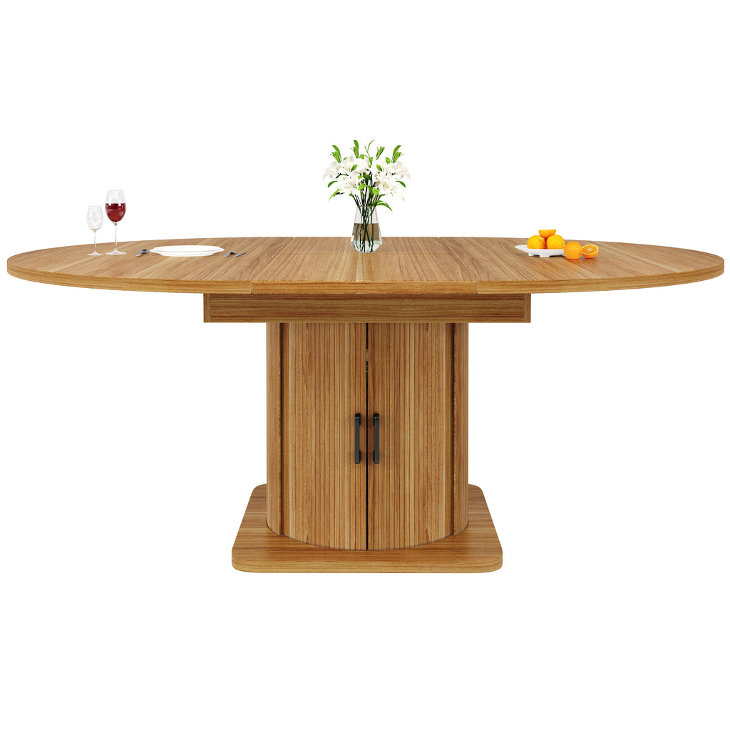 Extendable dining table, dining room table, kitchen table, round dining table, extends to oval, 118-158 cm, seats up to 6 people, dining table with drawers, dark brown