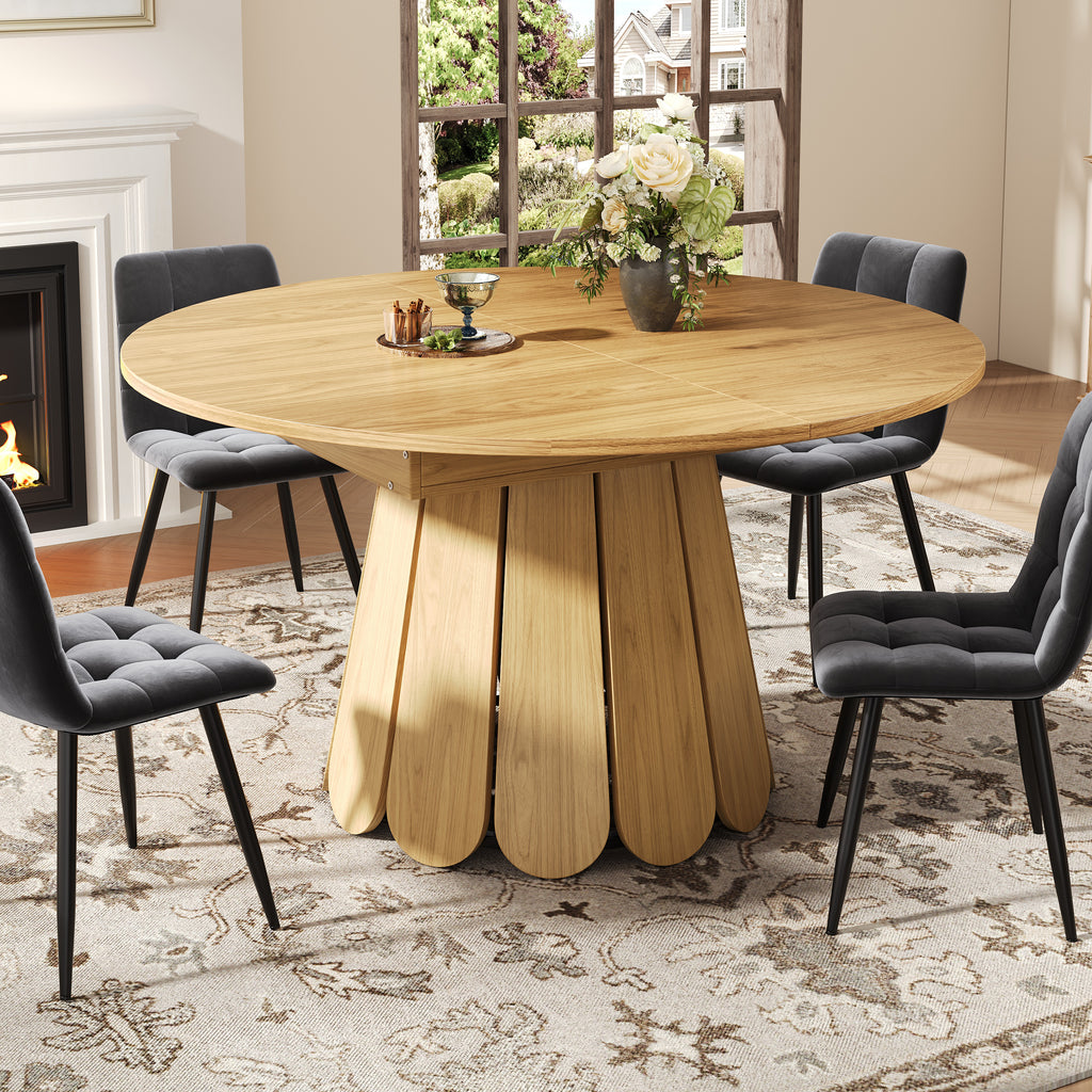Extendable dining table, dining room table, kitchen table, balcony table, wooden dining table Round dining table, extends to oval, 118–158 cm, seats up to 6 people, natural color