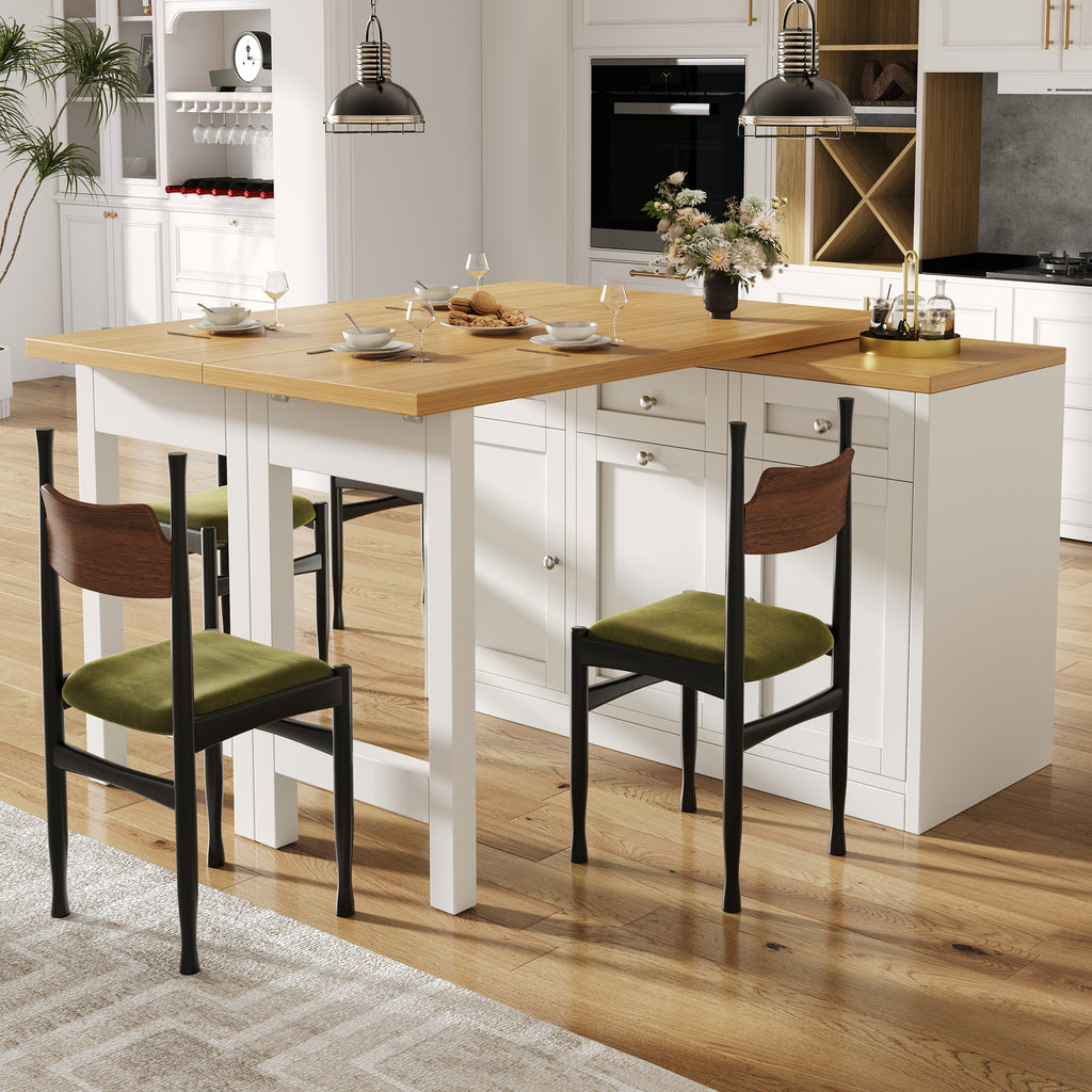 Extendable bar table with storage space, fold-out dining table with drawer and snack tray, pull-out bin holder (bin not included), space-saving design for small flats, kitchens, balconies,
White