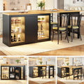 Extendable Sideboard with LED Lights, 120-197 cm Adjustable Dining Table with Storage, Kitchen cabinet with glass shelves & snack rack, White/Black