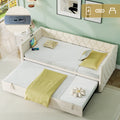 Upholstered Daybed, Sofa Bed with Charging Station, 3ft Single Button-tufted Bed with USB and Type - C Ports, Pull out Trundle Bed for Living Room/ Bedroom/ Study Room, Linen, Beige (No Mattress)