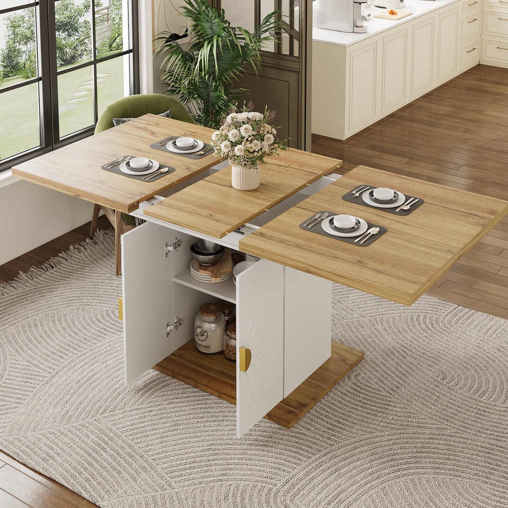 Dining Table, Table, Extension Table for Kitchen & Living Room, 110(140) x 70 x 76 cm, Wood Veneer with Sun-Relief, Generous Storage Space