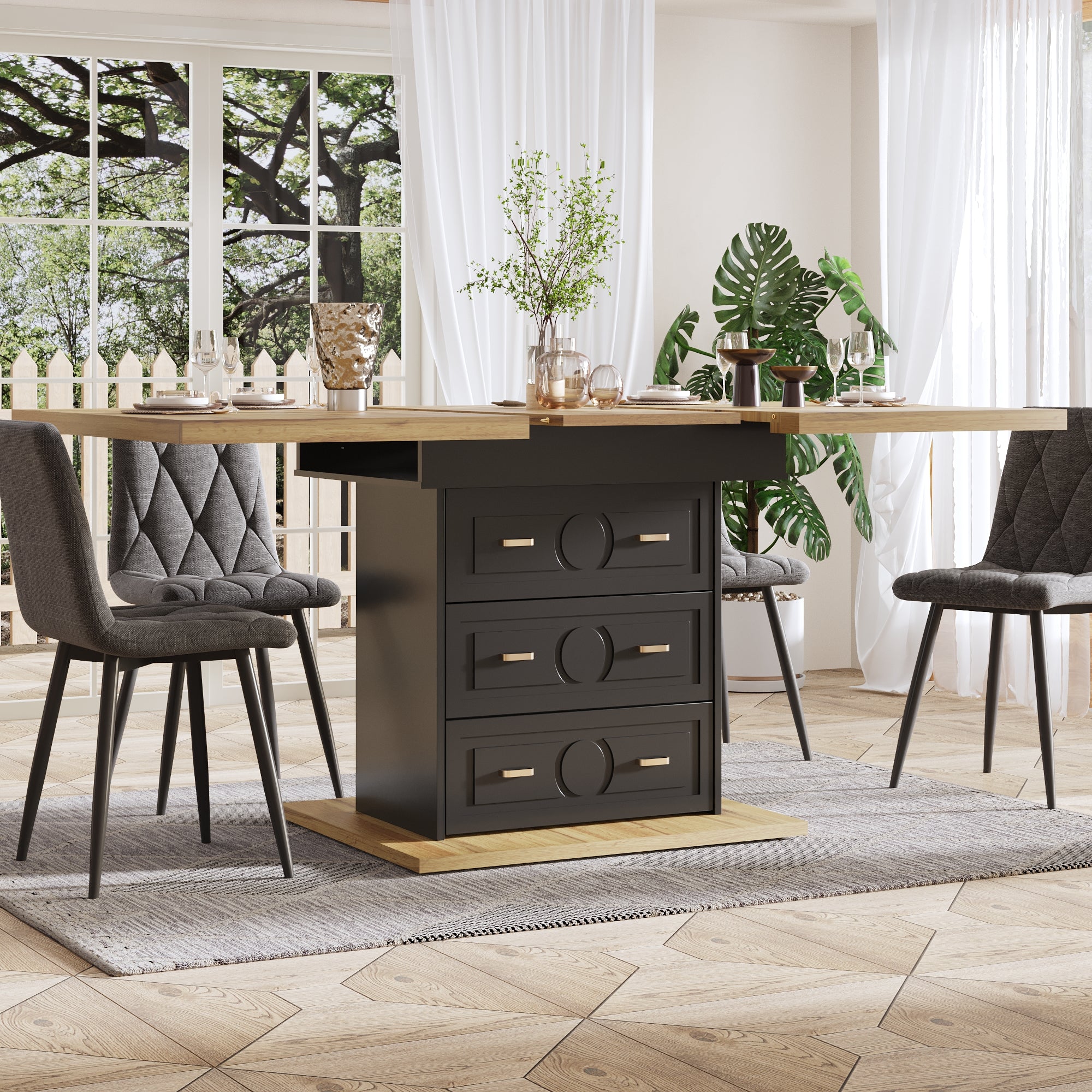Extendable dining table - wooden table 110-140 x 80 x 75 cm - For kitchen, dining room, terrace - 6 person table with extendable top & wood grain