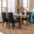 Modern Set of 4 Upholstered Velvet Dining Chairs, Button Tufted Kitchen Lounge Chairs with Solid Wood Legs, Riveted Trim and Knocker Ring, for Dining Room Living Room, Black