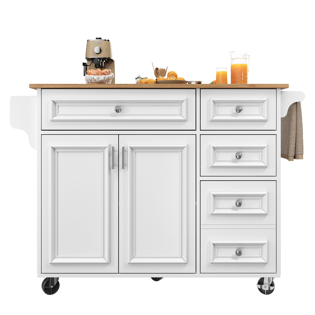 Kitchen island (110×45-75×92cm), removable serving trolley buffet cabinet, dining trolley with vintage pattern, buffet cabinet, multifunctional dining table with storage space, White