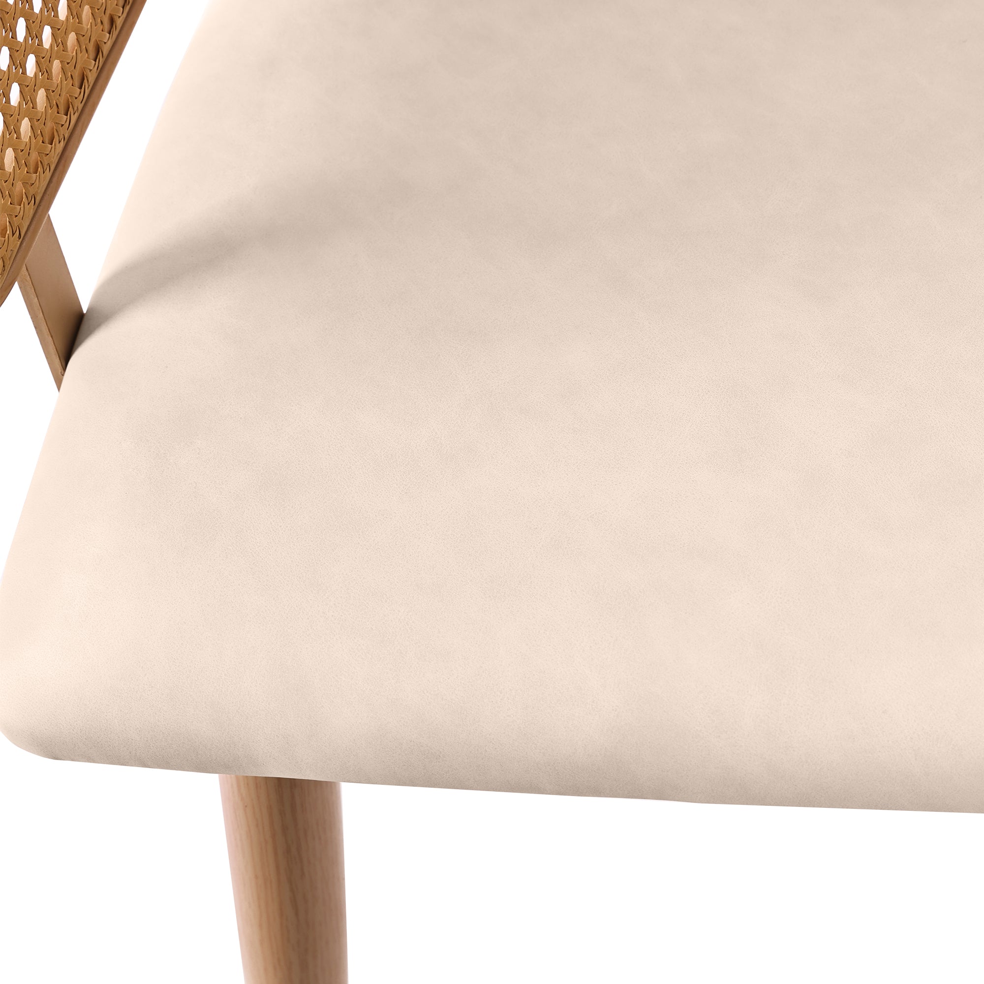 Modern Dining Chairs (6 pcs) with Rattan Backrest & PU Leather Seat, Breathable and Comfortable Dining Chairs for Restaurant, Living Room, Café , Contemporary Simple Style, Beige