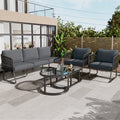 Outdoor Patio&Backyard Furniture Garden Lounge Set, Thick Quality Space Saving Sofas with Glass Coffee Table, Grey