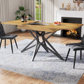 Extendable dining table 120-160 x 80 cm, extendable kitchen table, breakfast table, star-shaped table legs, black iron legs, Walnut-coloured tabletop