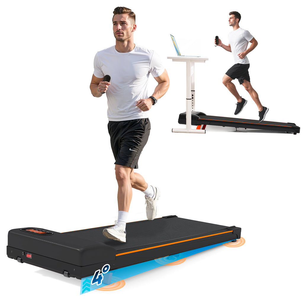 Folding Under Desk Walking Pad Treadmill with Adjustable Incline, 1-6 km/h Low Noise for Home & Office, LED Display, Magnetic Remote Control, Transport Wheels & Plug, Black.