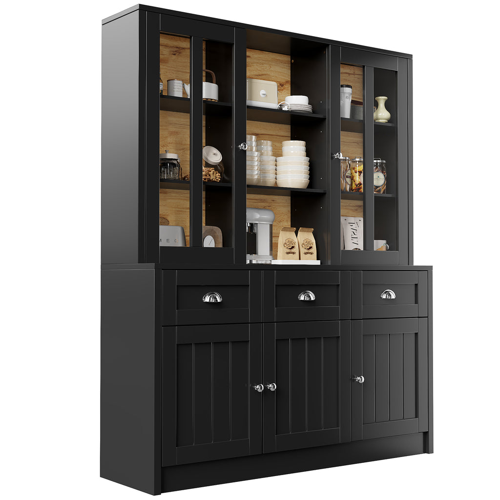 Tall Cabinets for Living Room (140×38.5×175cm), Display Cabinet, Kitchen Cabinet, Dining Room Cabinet with Drawers, Modern Minimalist Tall Cabinet, Freestanding Display Cabinet, Black