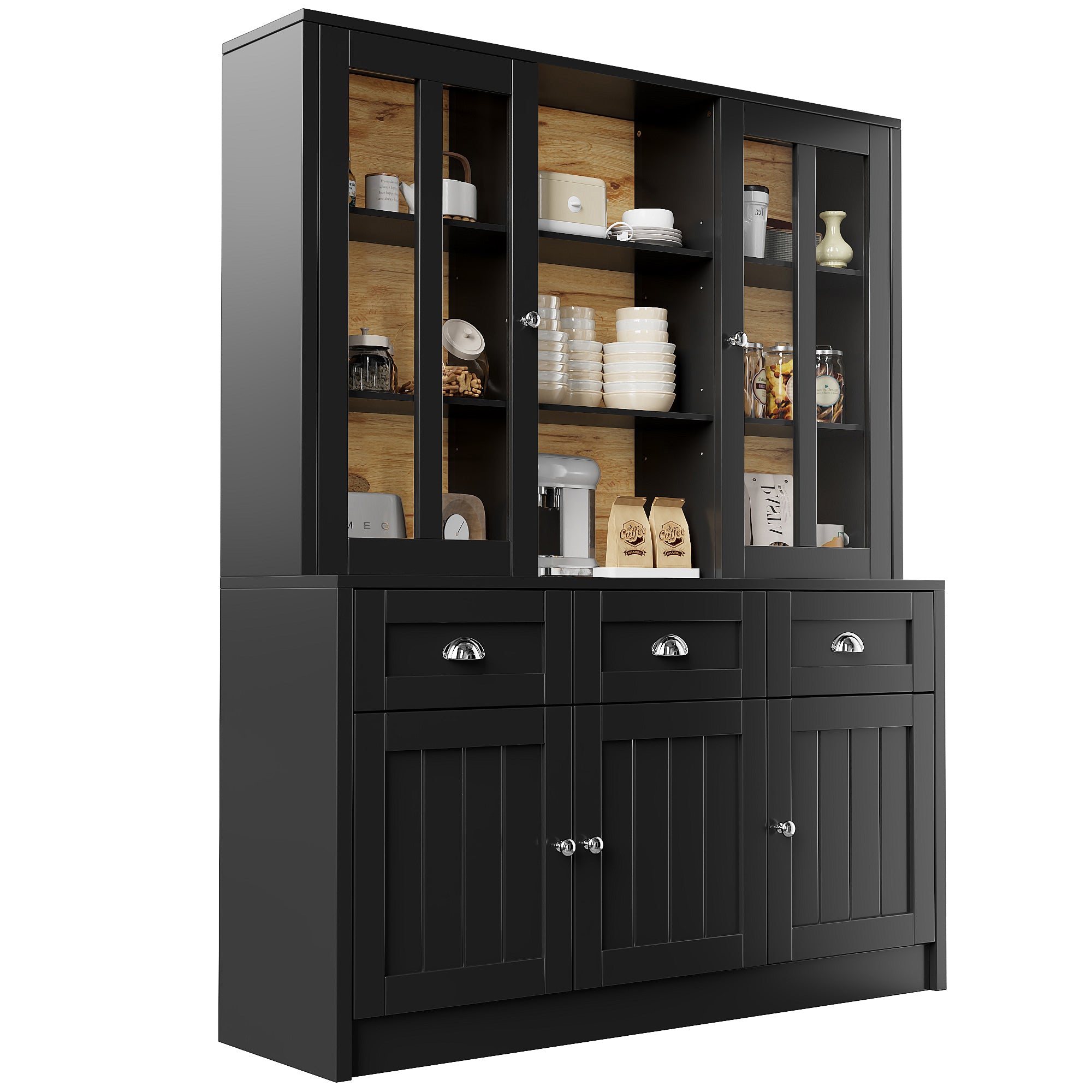 Tall Cabinets for Living Room (140×38.5×175cm), Display Cabinet, Kitchen Cabinet, Dining Room Cabinet with Drawers, Modern Minimalist Tall Cabinet, Freestanding Display Cabinet, Black