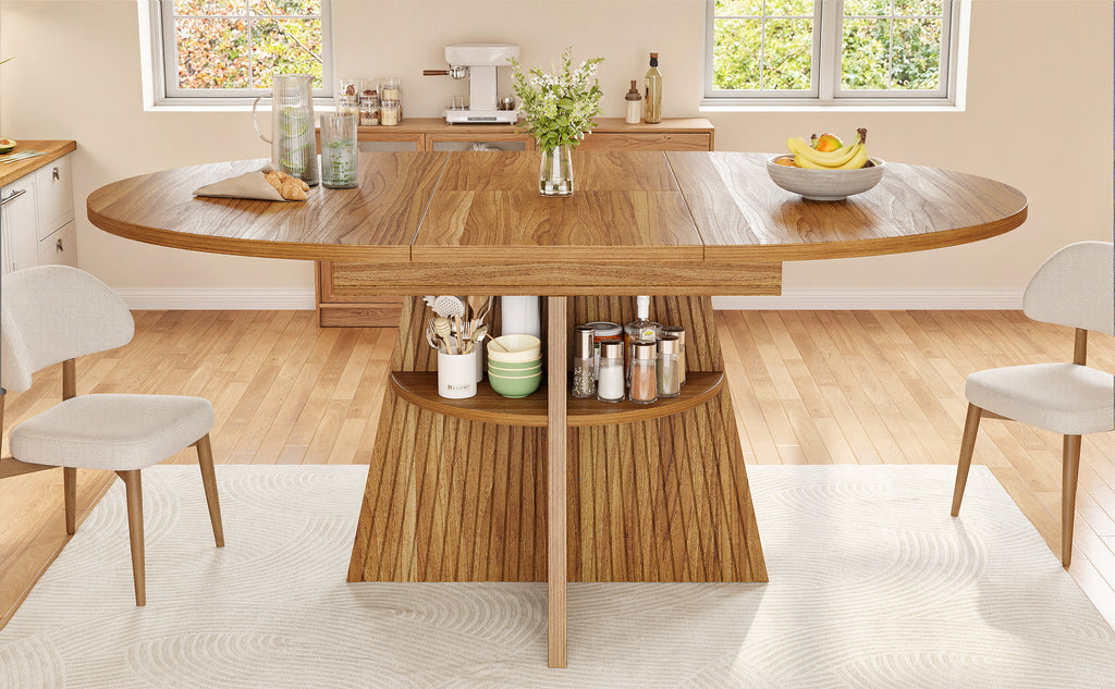 Extendable dining table, dining room table, kitchen table, balcony table, round dining table, extendable to oval, 110-150 cm, seats up to 8 people, dark brown