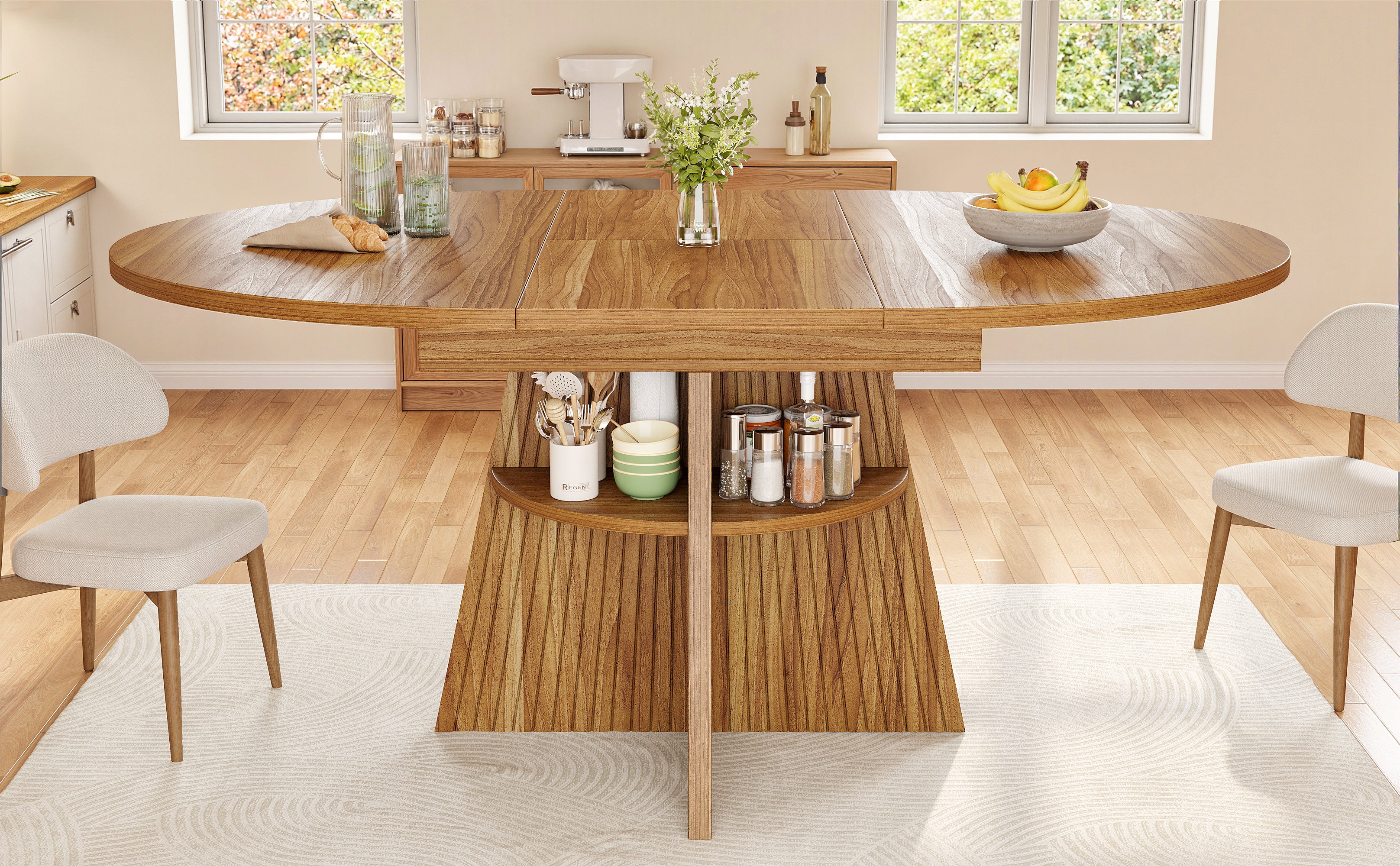 Extendable dining table, dining room table, kitchen table, balcony table, round dining table, extendable to oval, 110-150 cm, seats up to 8 people, dark brown