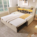  Daybed Upholstered Bed 90 x 190 cm, 3FT Single Sofa Bed with Storage, USB &Type C Charging Station, Pull out Trundle for Living Room and Bedroom, Linen, Beige (No Mattress)