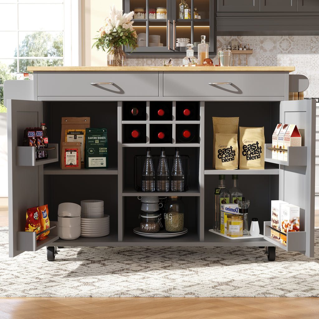 Modern Kitchen Island (102×45×92cm), Kitchen Cabinet, Sideboard, Serving Cart with Wood Grain, Sideboard, Multifunctional Dining Table with Storage, Gray