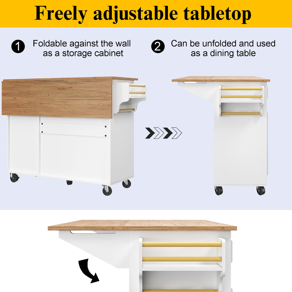 Kitchen island (110×45-75×92cm), removable serving trolley buffet cabinet, dining trolley with vintage pattern, buffet cabinet, multifunctional dining table with storage space, White