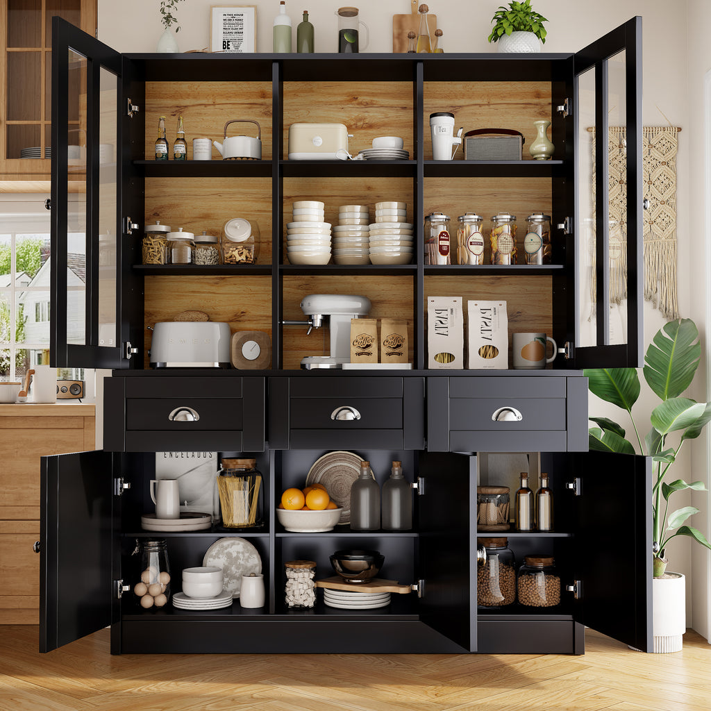 Tall Cabinets for Living Room (140×38.5×175cm), Display Cabinet, Kitchen Cabinet, Dining Room Cabinet with Drawers, Modern Minimalist Tall Cabinet, Freestanding Display Cabinet, Black