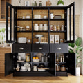 Tall Cabinets for Living Room (140×38.5×175cm), Display Cabinet, Kitchen Cabinet, Dining Room Cabinet with Drawers, Modern Minimalist Tall Cabinet, Freestanding Display Cabinet, Black