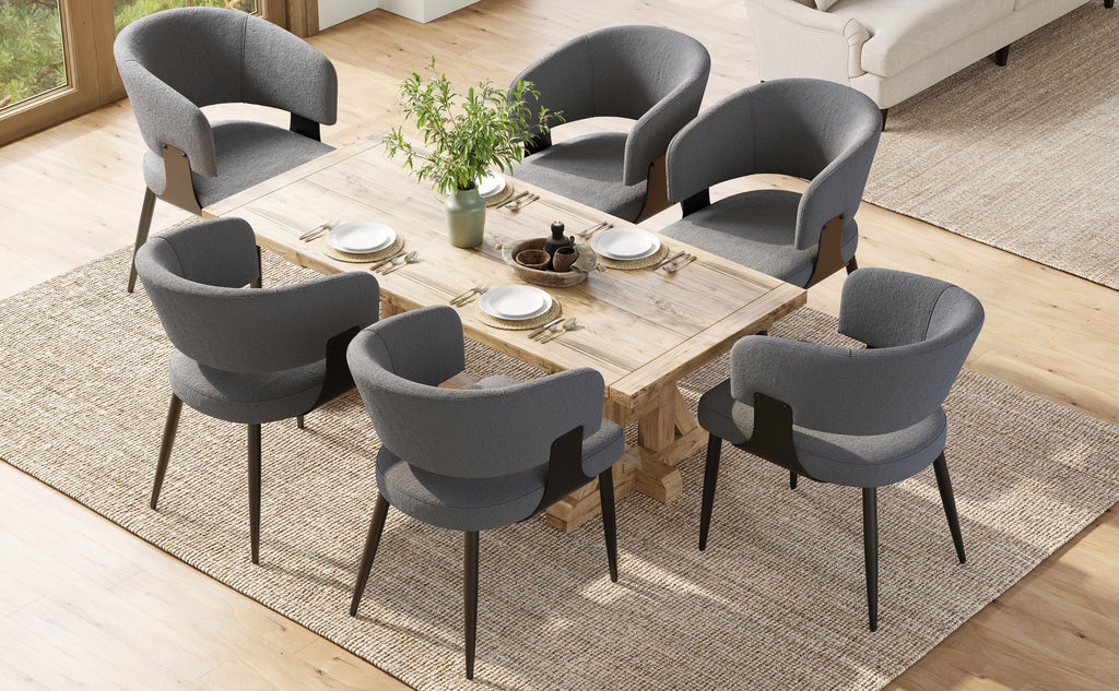 Modern Dining Chairs set of 6,Dining Room Chairs with Metal Legs – Upholstered Fabric Dining Room Chairs with Curved Backrest, Soft Cushion Seat, and Sturdy Metal Frame