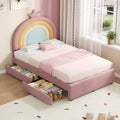 3ft Single Upholstered Bed with Adjustable Rainbow Crown Headboard, Soft Velvet Bed Frame with Flexible Storage Drawers, No Box Spring Needed, Pink (No Mattress)
