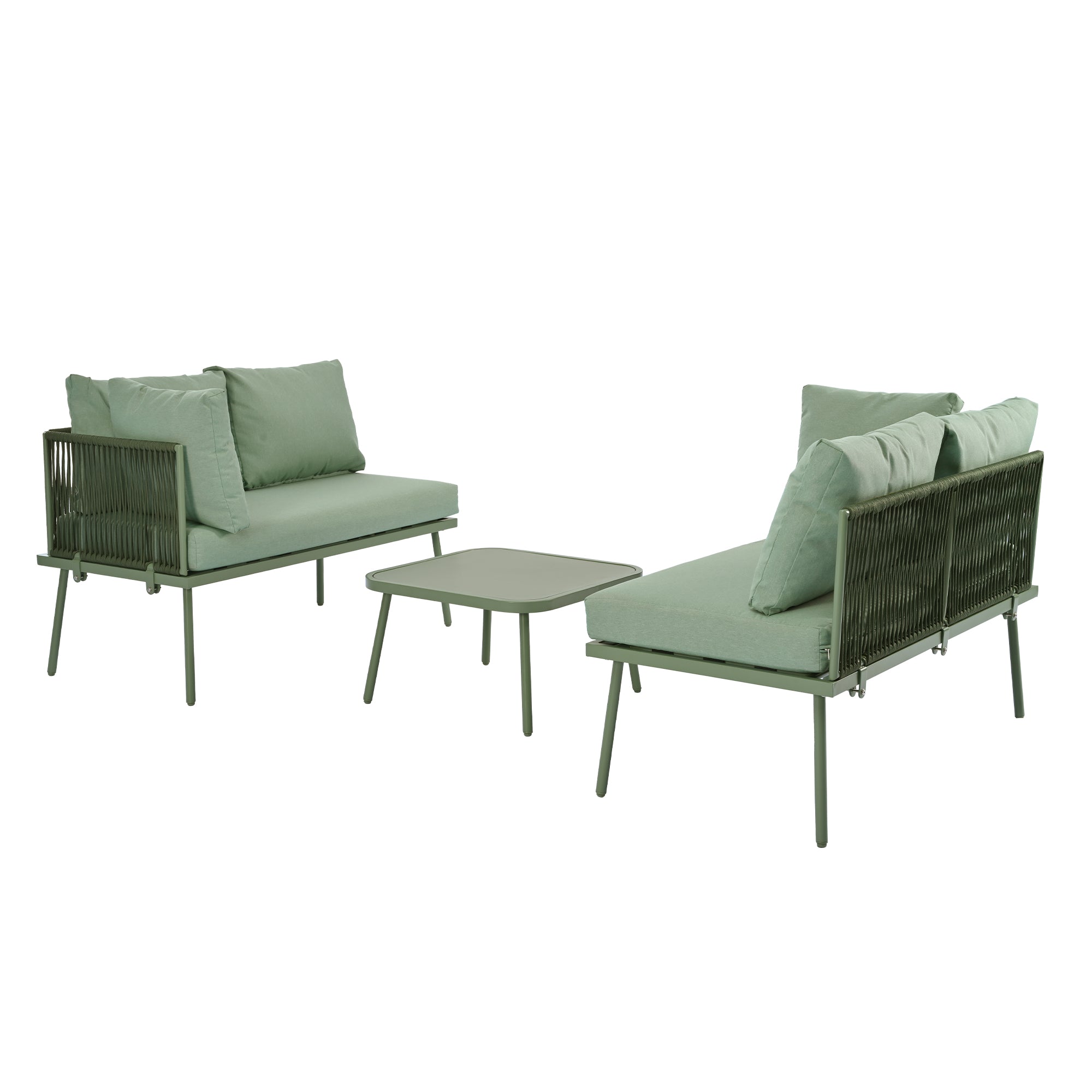 Outdoor Patio&Backyard Furniture Garden Lounge Set for 4-5 people, Thick Quality Space Saving L-Shaped Corner Sofa with Glass Coffee Table, Green