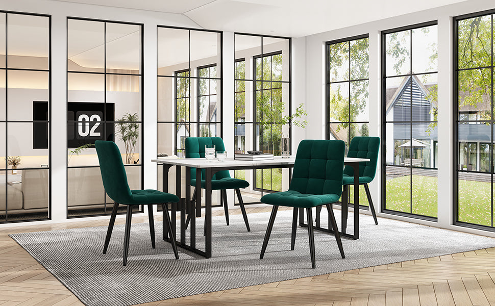 140 x 80cm Dining Table,(1-pcs), Kitchen Table, Unique Metal Frame Rectangular Dining Table in Modern Marble Pattern Kitchen Table with Adjustable Feet for Dining Room Living Room, White/Black