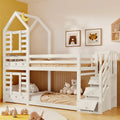 Bunk Bed Storage Children Cabin Bed Single Bed with Window for Kids, Twin Sleeper 190x90 cm, Solid Pine Wood,3FT -White(=SKU:TT30352678W)