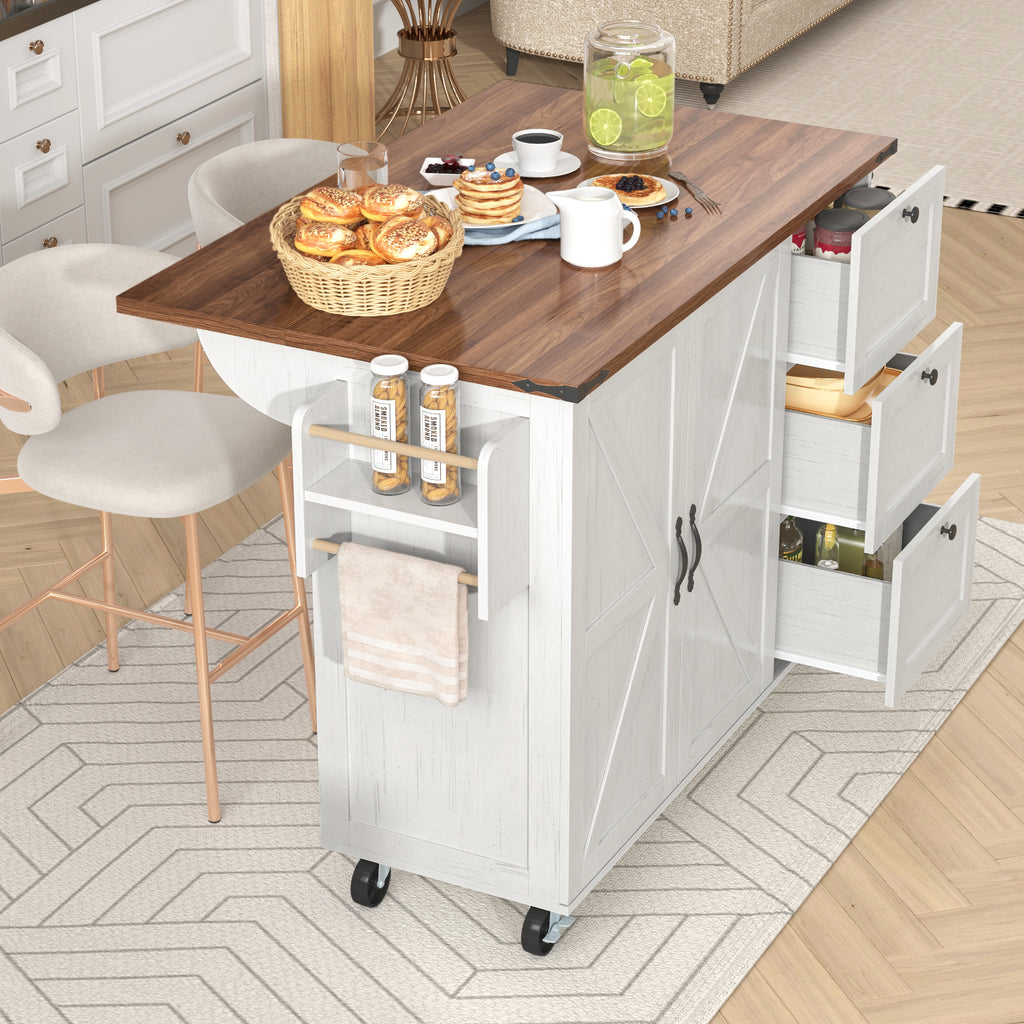 Kitchen island, serving cart with extendable worktop, kitchen cabinet, kitchen trolley, dining cart with wood grain, dining cart with two doors and three drawers