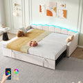 Upholstered Bed 90x190cm, Daybed, Sofa Bed with RGB LED Lighting, 3ft Petal Shape Single Bed with Trundle,Pull out Trundle Bed for Living Room/ Bedroom/ Study Room, Velvet, Beige (No Mattress)