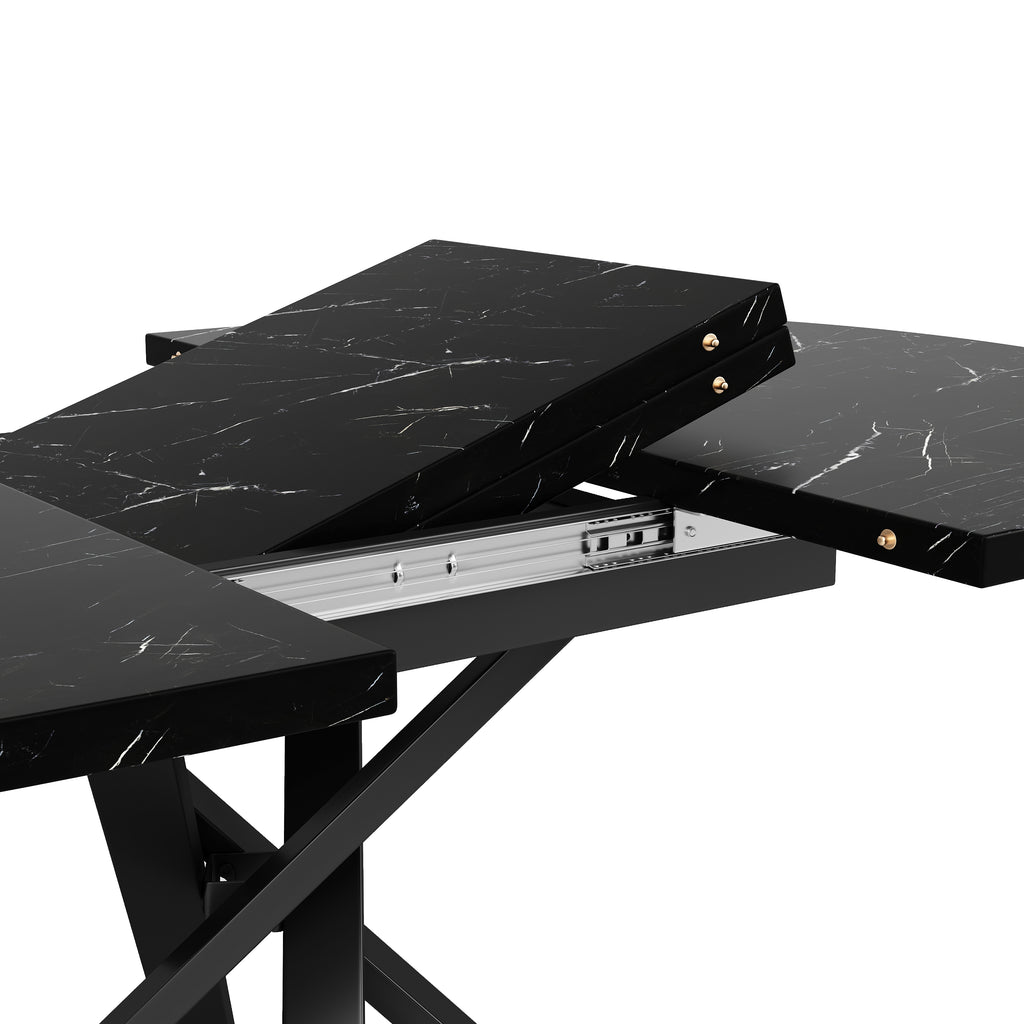 Round extendable table with marble look - 100 cm (extendable to 140 cm) x 75.5 cm high - With sturdy X-shaped metal frame in black - Ideal as a kitchen table or breakfast table