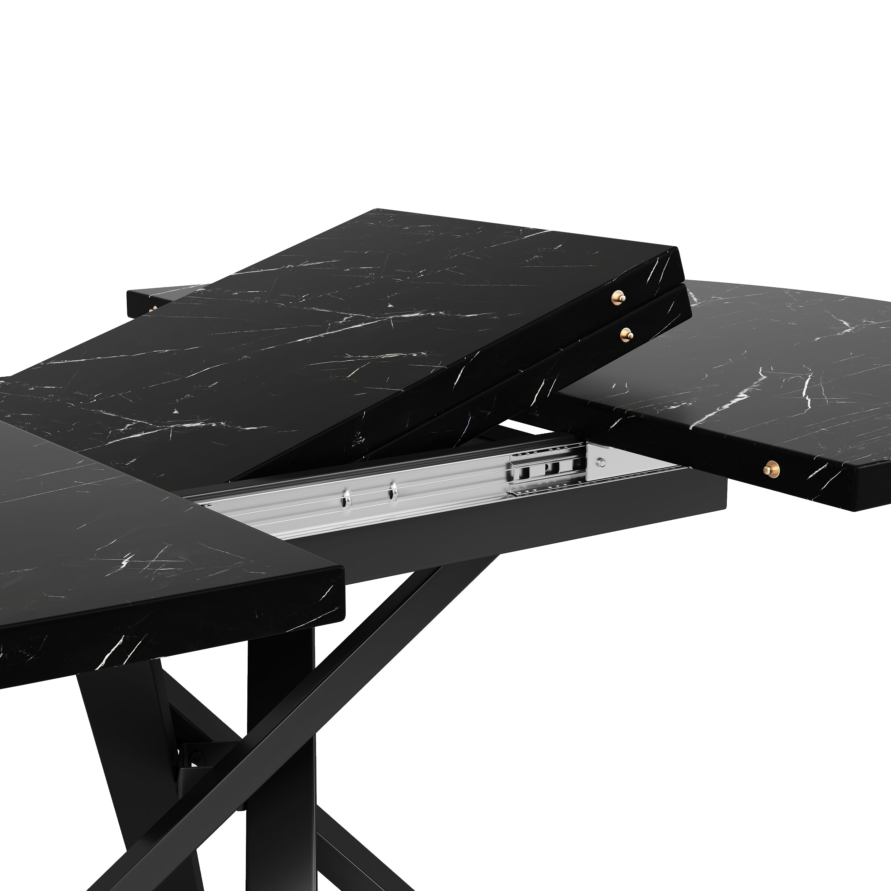 Round extendable table with marble look - 100 cm (extendable to 140 cm) x 75.5 cm high - With sturdy X-shaped metal frame in black - Ideal as a kitchen table or breakfast table