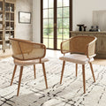 Modern Dining Chairs (2 pcs) with Rattan Backrest & PU Leather Seat, Breathable and Comfortable Dining Chairs for Restaurant, Living Room, Café , Contemporary Simple Style, Beige
