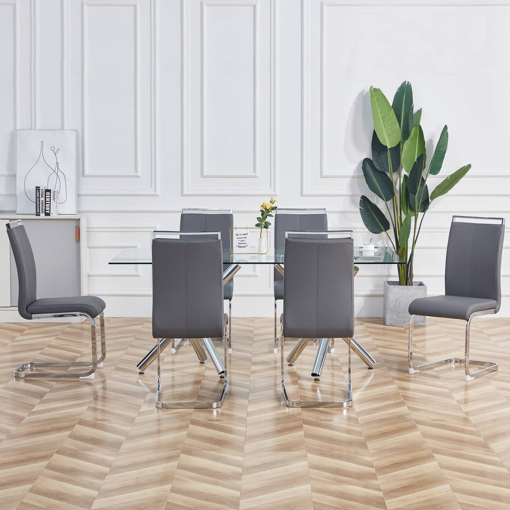 Cantilever chair, chrome-plated metal frame, can hold up to 120 kg, softly padded with imitation leather cover, gray (set, 4 pieces)