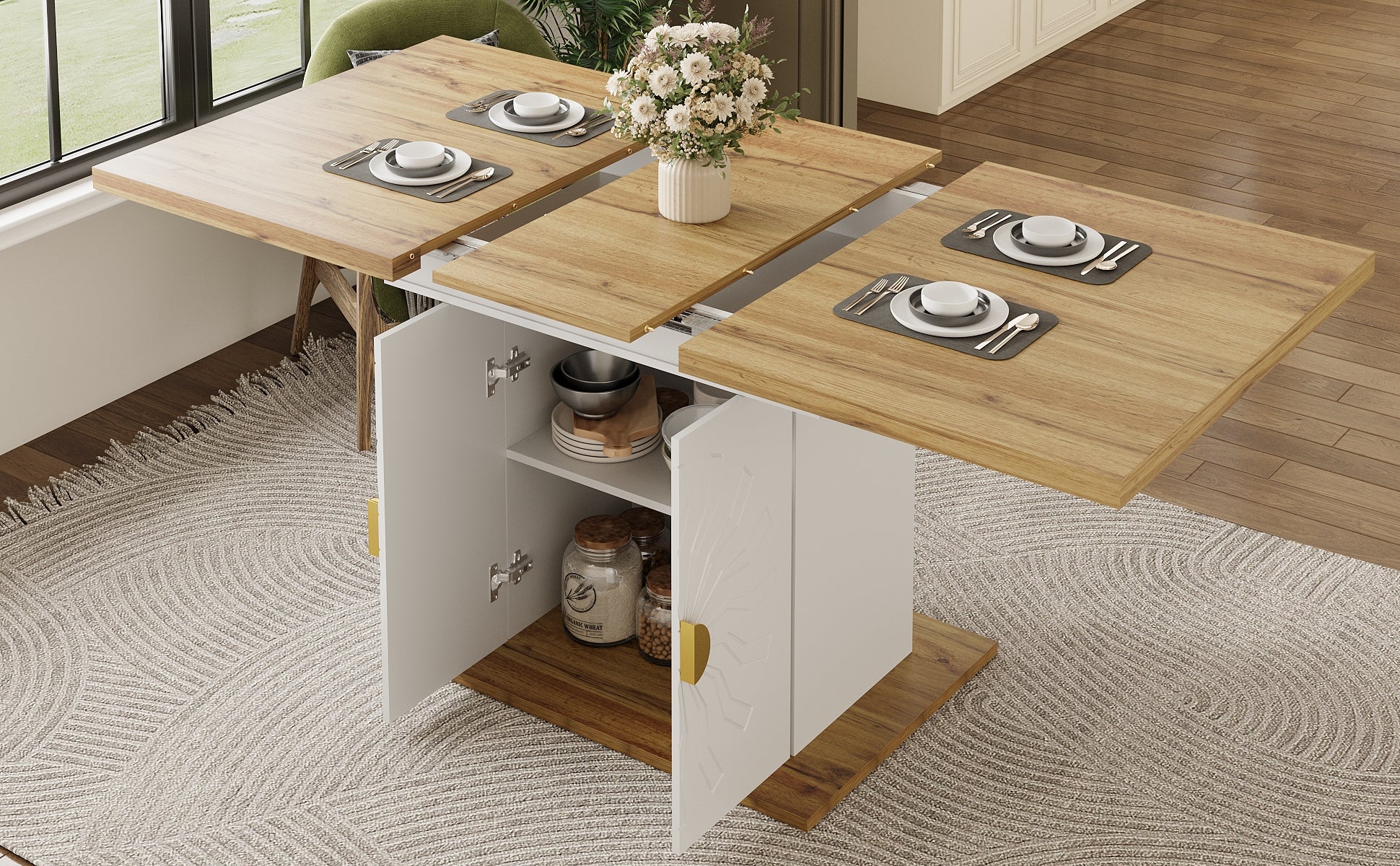 Dining Table, Table, Extension Table for Kitchen & Living Room, 110(140) x 70 x 76 cm, Wood Veneer with Sun-Relief, Generous Storage Space