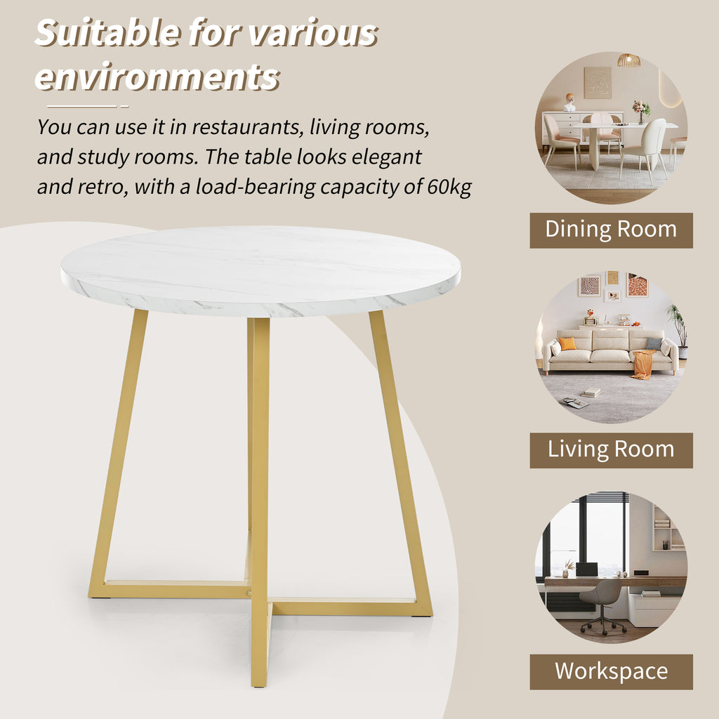 Dining Table Set (5 Pieces), Dining Table Set with 4 Chairs, Modern Kitchen Table Set, 80 cm Diameter Round Kitchen Table with Gold Metal Legs, White MDF Table Top, Dark Grey Velvet Dining Chairs
