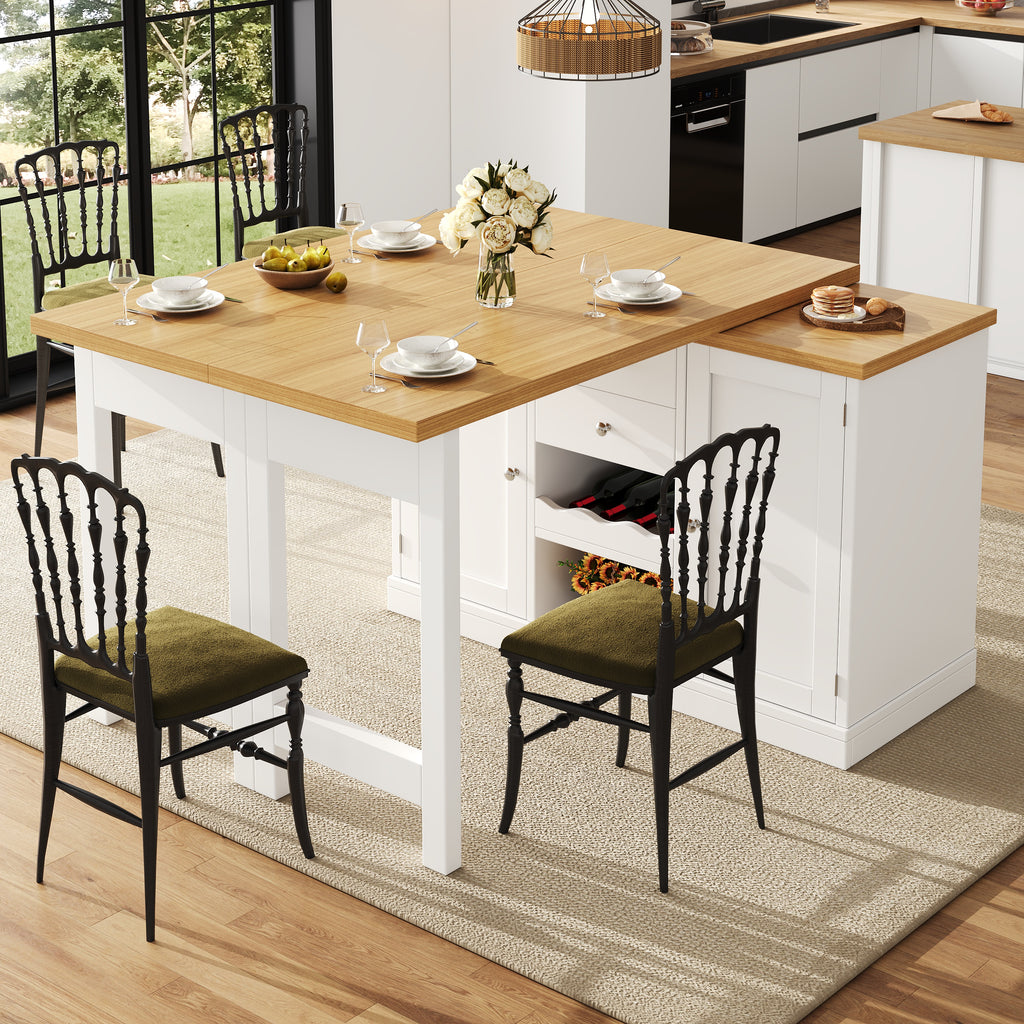 Extendable Sideboard & Dining Table Combo, 2 Drawers & Snack rack, Space-Saving Sideboard for Small Flats, White/Black