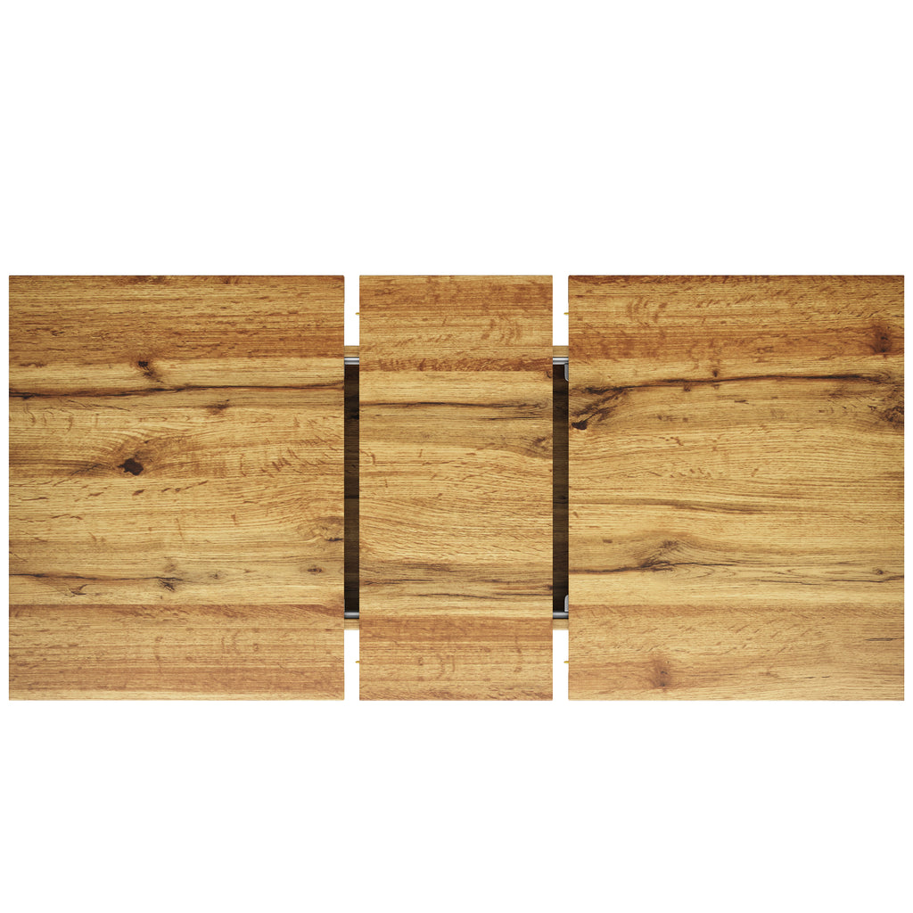 Extendable dining table 120-160 x 80 cm, extendable kitchen table, breakfast table, star-shaped table legs, black iron legs, Walnut-coloured tabletop
